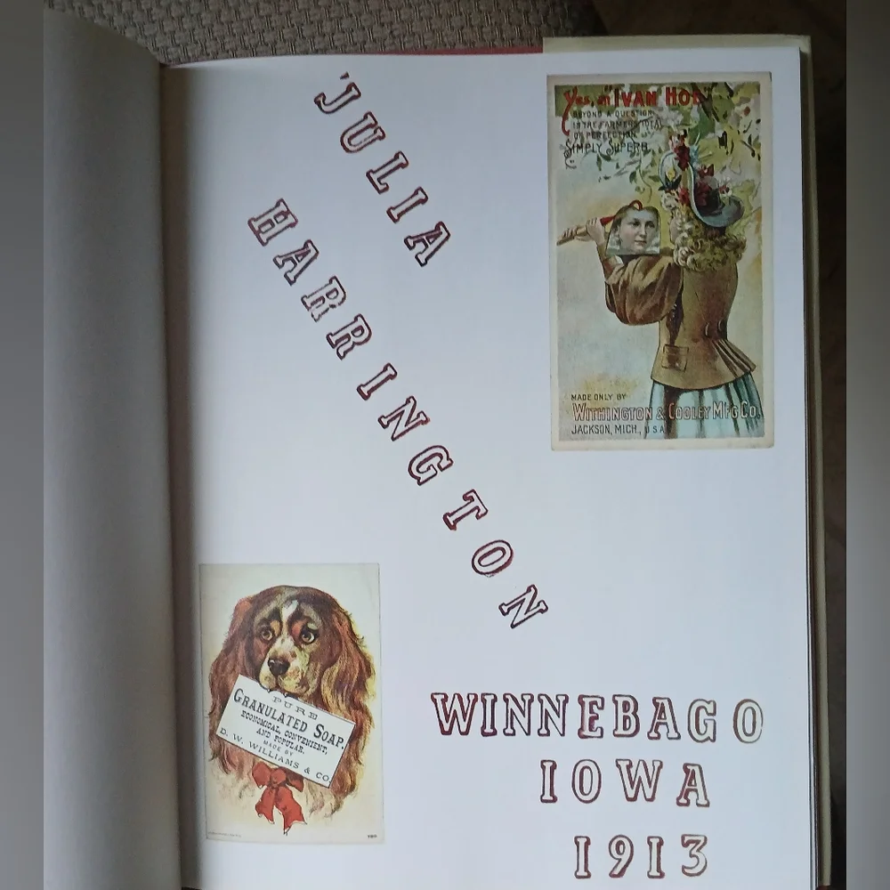 Winebago IOWA 1913  Julia Harrington Book with Floral and Butterfly Design